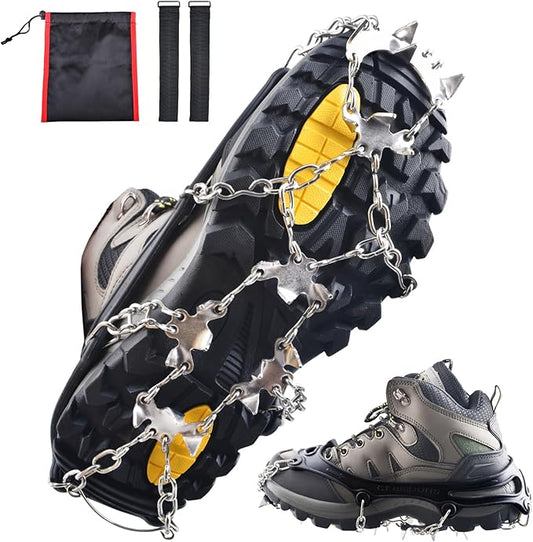 Azarxis Walk Traction Ice Snow Cleat Treads Grips Grippers Crampons Creepers with 19 Spikes for Shoes Boots Men Women Walking Climbing Hiking Fishing Heavy Duty Anti Slip Stainless Steel