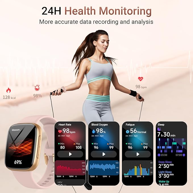 Tensky Smart Watch for Women/Men Android & iPhone, AI Voice, 1.85" AMOLED Screen Fitness Tracker with Bluetooth Call, 3ATM Waterproof Heart Rate/Sleep/SpO2 Monitor, Pedometer, 100+ Sport Modes