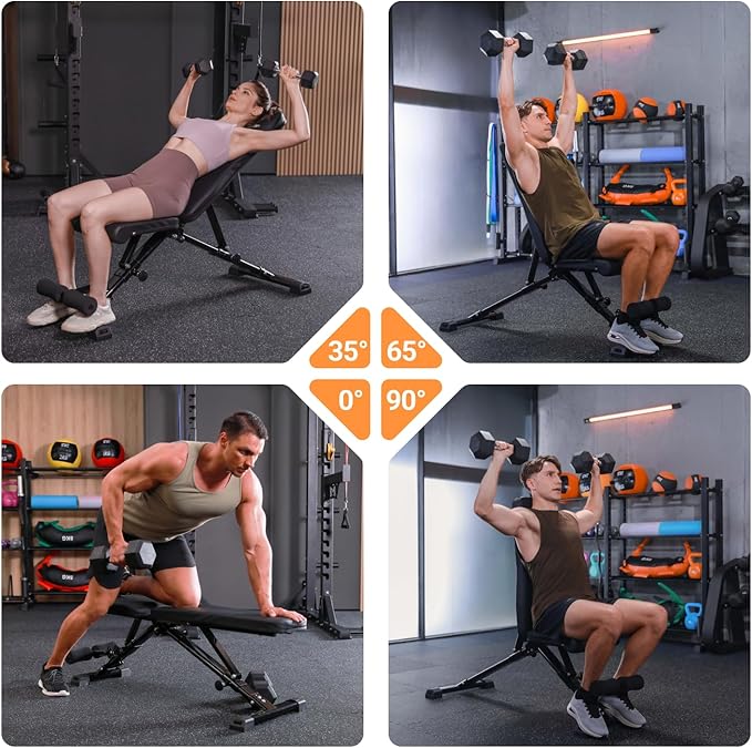AIRHOP Upgraded Adjustable Weight Bench, Bench Press Full Body Workout, Quick Fold Space Saving, Workout Bench for Home Gym Strength Training
