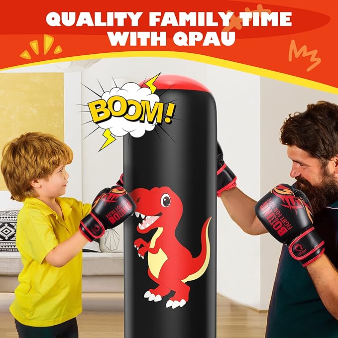 QPAU Inflatable Punching Bag, 48 Inch Stable Inflatable Boxing Bag for 3-6 Kids,Dinosaur Toy & Gifts for Boys and Girls, Kids Boxing Set for Practicing Karate, Taekwondo