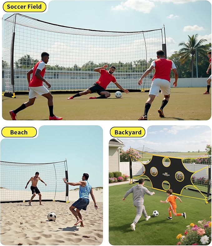 PodiuMax 16X7 FT Soccer Goal Target Net with 10 Highlighted Scoring Zones, Portable Soccer Field Equipment, Backyard Shooting Training Football Goal Net
