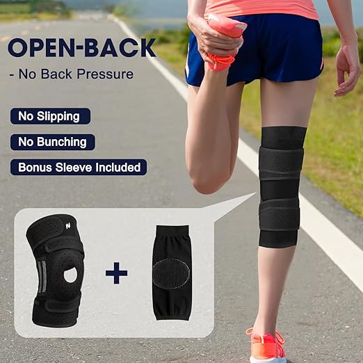 NEENCA ELITE Knee Brace for Men & Women - Open-Back Knee Support with Side Stabilizers & Patella Support for Meniscus Tear, Arthritis Pain, Injury Recovery, Running, Sports (Black, Large)