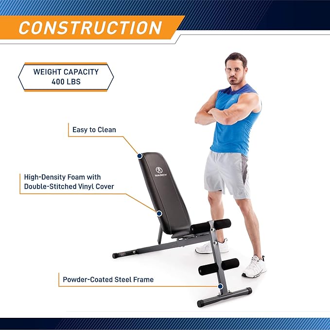 Marcy Exercise Utility Bench for Upright, Incline, Decline, and Flat Exercise SB-261W , Black , 42.00 x 19.00 x 51.00 inches