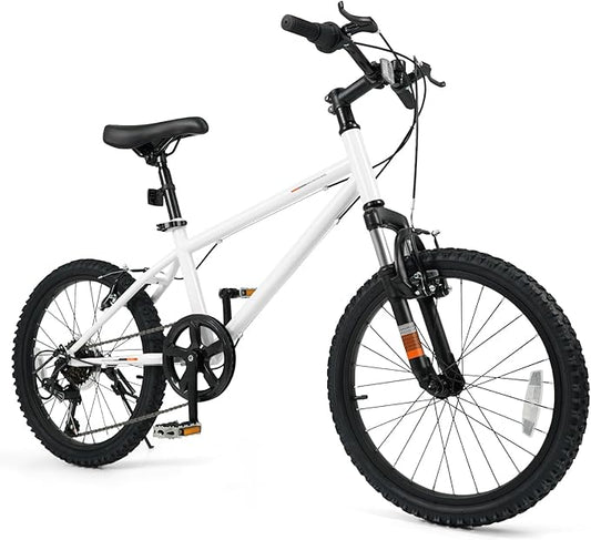 Goplus Mountain Bike, 20/24 Inch Kids Bicycle w/ 6-Speed Drivetrain, Suspension Fork, Dual Brakes, Adjustable Seat, Outdoor Cycling Children City Bike for Boys Girls