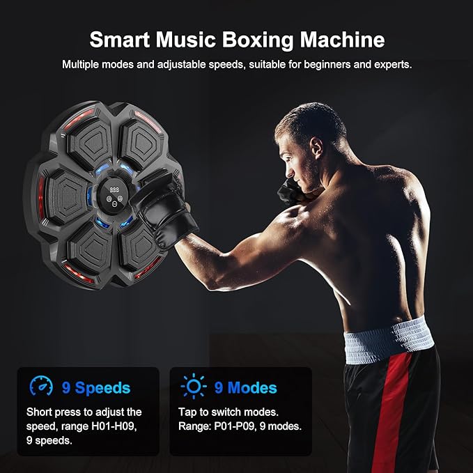 Music Boxing Machine, Smart Music Punching Machine for Adults Kids, Bluetooth Music Sync, Wall-Mounted Workout/Training Equipment with Boxing Gloves, Suitable for Home Gym Office Indoor Exercise