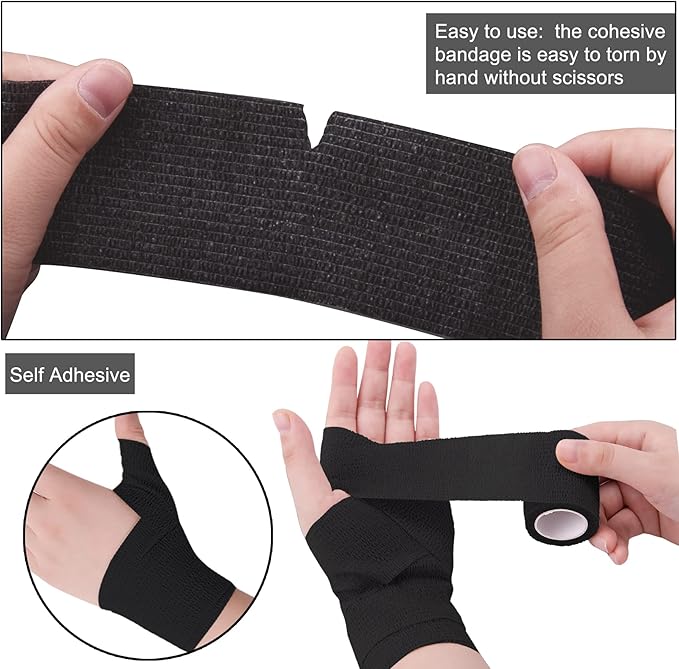 BQTQ 120 Rolls Self Adhesive 2 Inch Black Self Adherent Wrap Tape Sticky Bandage Athletic Wrap for Sports & Vet Wrist & Ankle Sprains