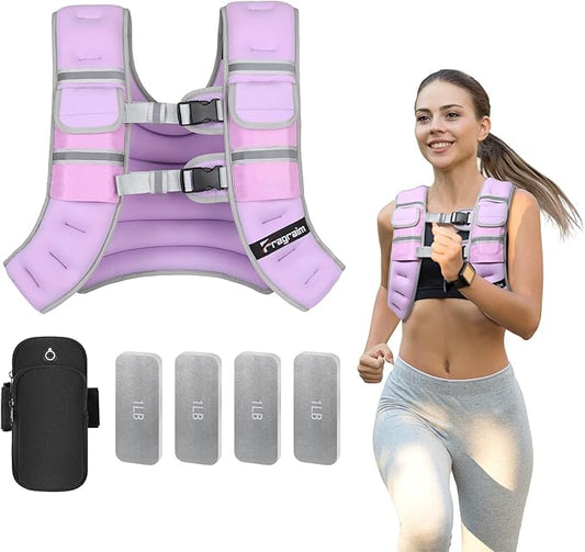 Fragraim Adjustable Weighted Vest for Women Men, 8-12lb/14-18lb/20-24lb/26-30lb Weight Vest with 4 Removable Iron Weights, Phone Holder and Back Pocket, Vest for Walking,Strength Training, Running