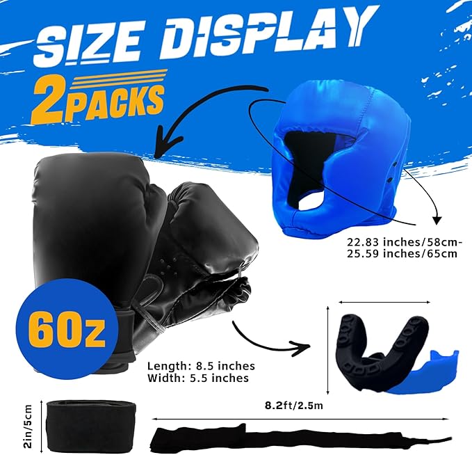 14 Pcs Boxing Set Boxing Equipment Set for Beginners Including 2 Pair of 6 oz Boxing Gloves Headgear Helmet Hand Wraps Mouth Guards Gifts for Kids Beginners Training Equipment
