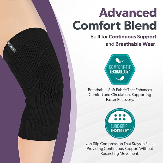 BraceAbility Knee Compression Sleeve - Knit Knee Pain Brace for Men and Women, Arthritis Relief, Meniscus Tear, Running, Workout, Sports, Swelling, Athletic Support for Joint Stability (M/L Black)