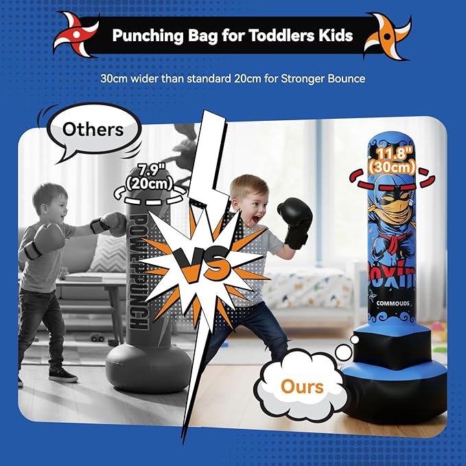COMMOUDS 67inch Punching Bag for Kids, Inflatable Kids Boxing Set with Gloves, Fast Rebound Punching Bag for Practicing Karate, Taekwondo, MMA, Christmas/Birthday Gift for Boys Girls, Ages 6-14