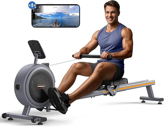 FEIERDUN Rower Machine, Compact Rowing Machines for Home with 350LBS Loading Capacity, Magetic Rower Machine for Home with APP, Row Machine with Dual Slide Rail