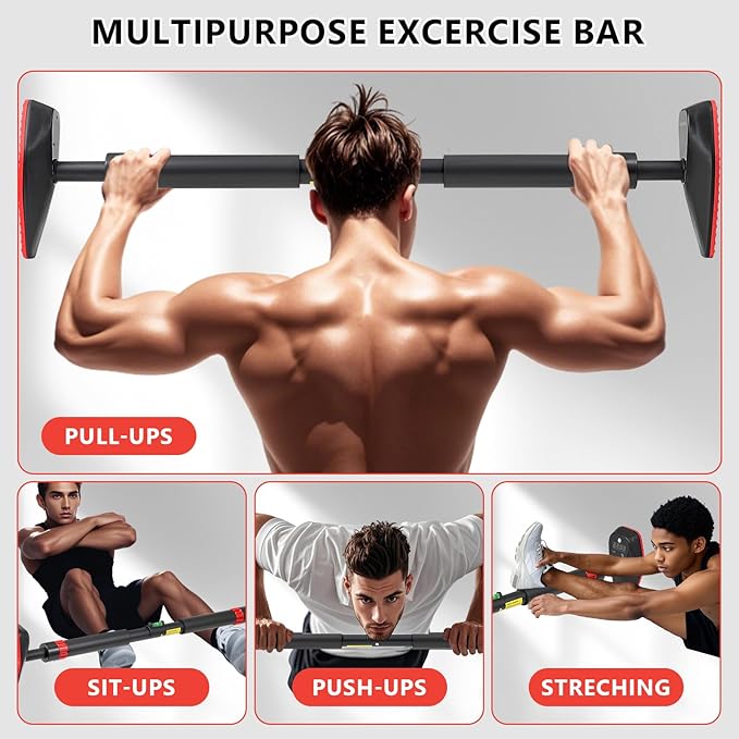 Pull Up Bar for Doorway, Door Frame Chin Up Bar without Screw Exercise Bars for Home Workouts Strength Training Adjustable Pull-up Bars with Smart Count/Timer/Calorie Tracker Home Gym Equipment Indoor