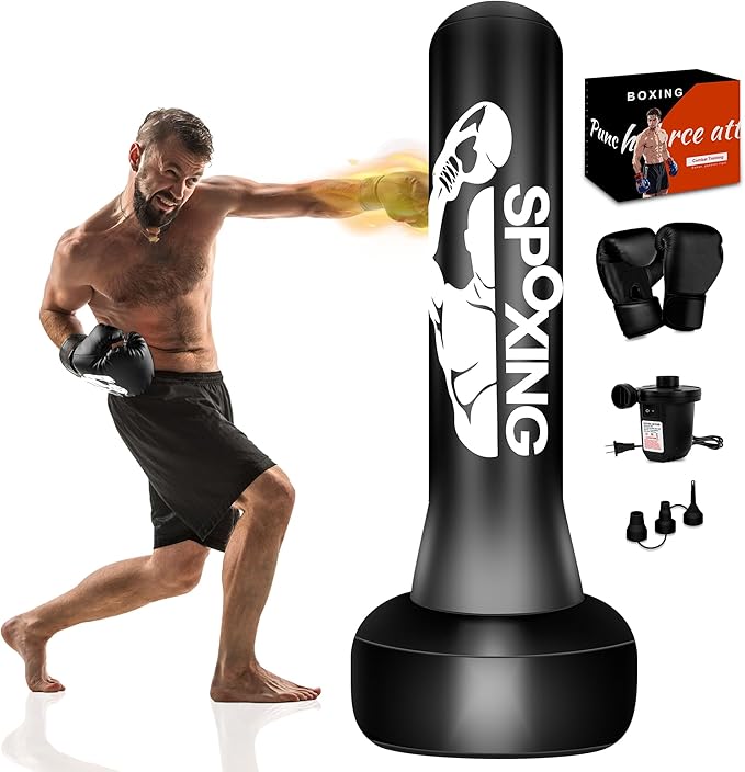 Freestanding Punching Bags for Adults Teens - 70" Heavy Bag with Stand Men Standing Boxing Inflatable Kickboxing Training MMA Muay Thai Fitness