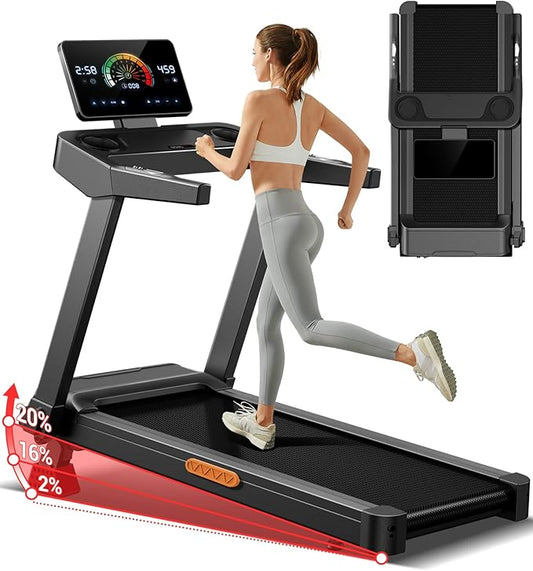 UMAY Fitness Treadmill with Incline, Foldable Compact Treadmills for Home with Pulse Sensors, Max 300/400 LBS Capacity, 3.0/3.5HP Quiet Brushless, Max 8.7 MPH
