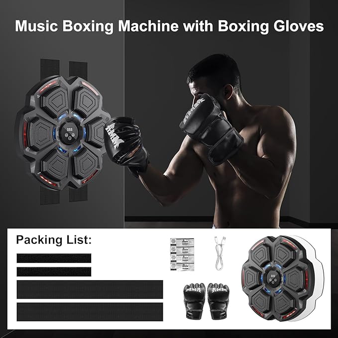 Music Boxing Machine, Smart Music Punching Machine for Adults Kids, Bluetooth Music Sync, Wall-Mounted Workout/Training Equipment with Boxing Gloves, Suitable for Home Gym Office Indoor Exercise