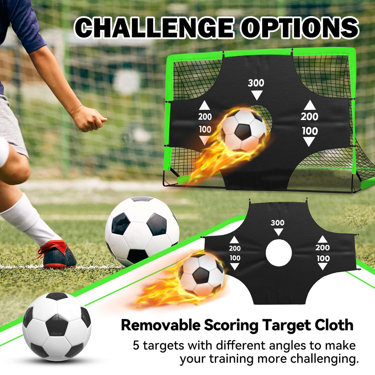 Fololicx Green Soccer Goals for Backyard, 2 of 6x4ft Kids Soccer Net Training Equipment, Portable Pop Up Toddler Soccer Goal with Soccer Ball, Scoring Target Cloth, and Cones - Fun Youth Outdoor Games