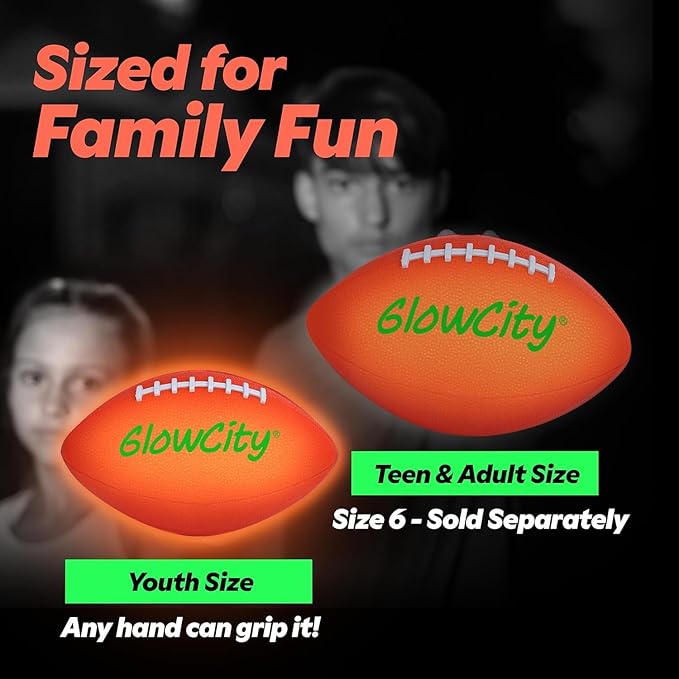 GlowCity Glow in The Dark Football - Size 3/6 Light Up Ball Gifts for Kids, Teens & Adults - Bright Football for Night Outdoor Games - Sports Birthday Gift Ideas for Boys Ages 6 7 8 9 10 11 12 13 14