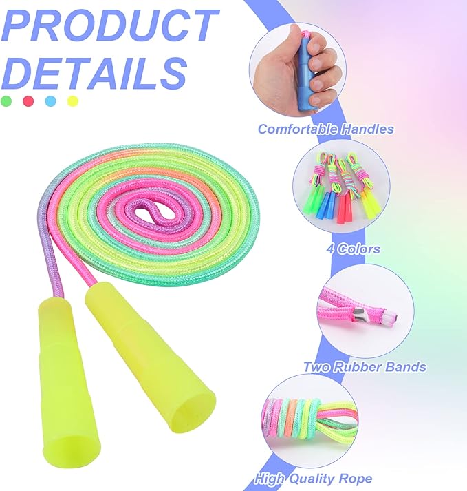 Kids Jump Rope,12 Pack Rainbow Jump Rope Set,7.2 Ft Adjustable Skipping Rope,Durable Jump Ropes with Plastic Handles,Vibrant Jumping Ropes for Outdoor Fun Exercise Fitness Activity Party Favors(12)