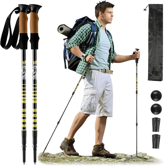 Carbon Fiber Trekking Poles, Lightweight Adjustable Hiking Poles with Cork Grips, Pair of 2 Walking Sticks Balance Support for Women and Men