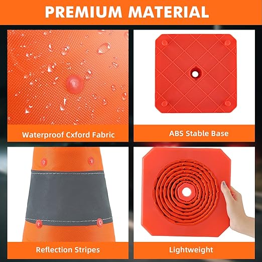 18 Inch 6 Pack Collapsible Traffic Safety Cones, Orange Cones with Reflective Collar, Portable Multipurpose Traffic Cones for Parking Construction Driving Training Sports Practice