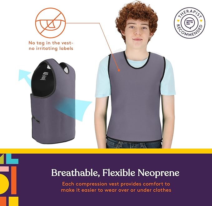 Special Supplies Sensory Compression Vest Deep Pressure Comfort (Grey, Large)