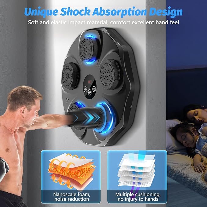 Music Boxing Machine, Interactive Punching Trainer with Boxing Gloves, Large Size Wall Mounted Electronic Boxing Target for Kids, 9 Modes & 9 Speeds