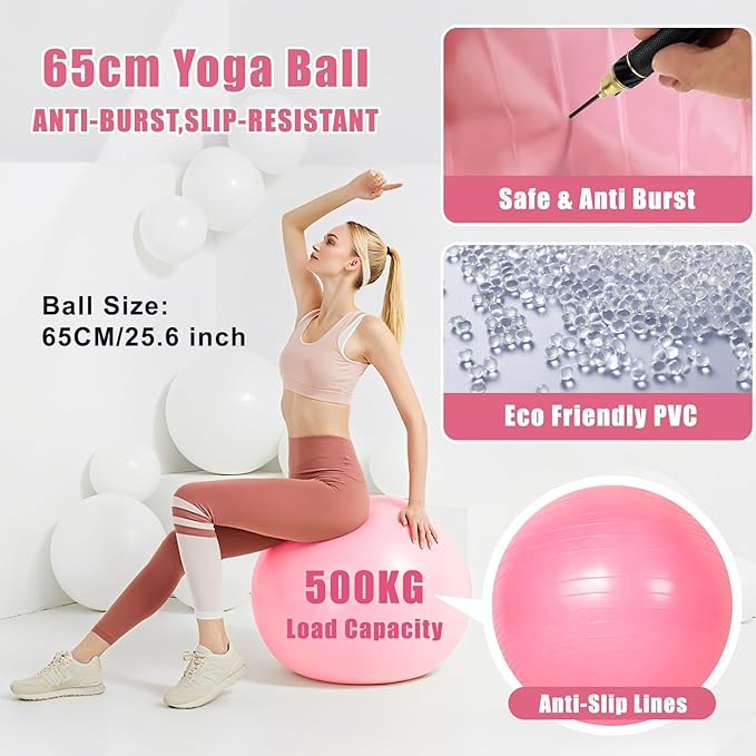 Pilates Essentials Kit for Home Workouts, Pink Pilates Equipment with Pilates Ring and Ball Set for Beginners,Workout Bands Resistance for Women, Large Yoga Ball for Pregnancy & Exercise