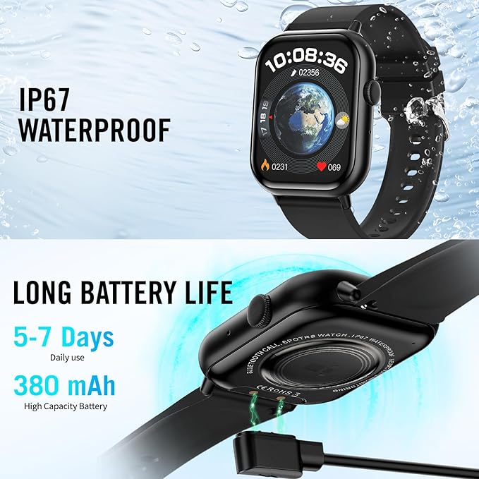 Smart Watches for Men Women (Answer/Make Call), 2.01" HD Screen Fitness Tracker Watch with Blood Pressure/Heart Rate/Sleep Monitor, Smart Watch for Android iOS Phones, IP67 Waterproof Sport Watch