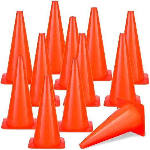 Reginary 12 Pcs 15 Inch Parking Cones, Traffic Cones, Orange Road Safety, Plastic Cones for Parking Lot Driving Training, Soccer Basketball Drills Indoor Outdoor Activity Festive Event