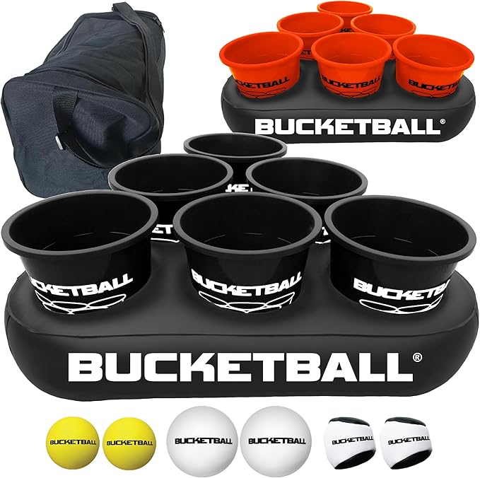 BucketBall | Team Color Edition | Party Pack (Black/Orange): Original Yard Pong Game: Best Camping, Beach, Lawn, Outdoor, Family, Adult, Tailgate, Jumbo, Giant Game