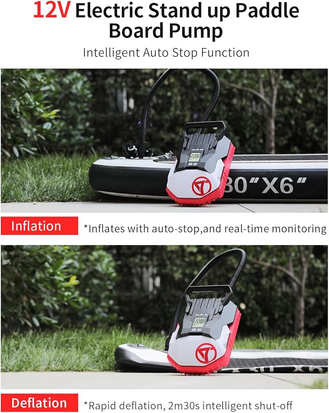 Paddle Board Pump with 12V DC Car Connector, 22PSI High Pressure Electric SUP Pump for Inflatables, Inflator and Deflator for Portable Boat, Kayak Accessories for Water Sports