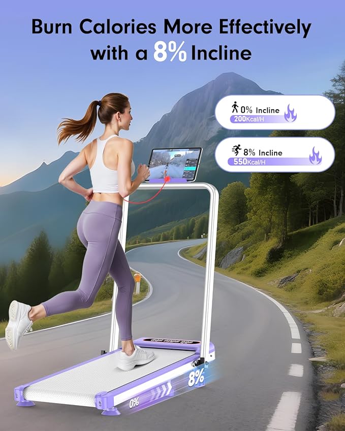 2025 Upgrade Walking Pad Treadmill with 8% Incline & Handle Bar, 3.5HP Portable Treadmill for Home Small, Under Desk Compact Walking Pad 300+lb Capacity, Shock Absorption, 0.6-6mph, Remote, Smart App