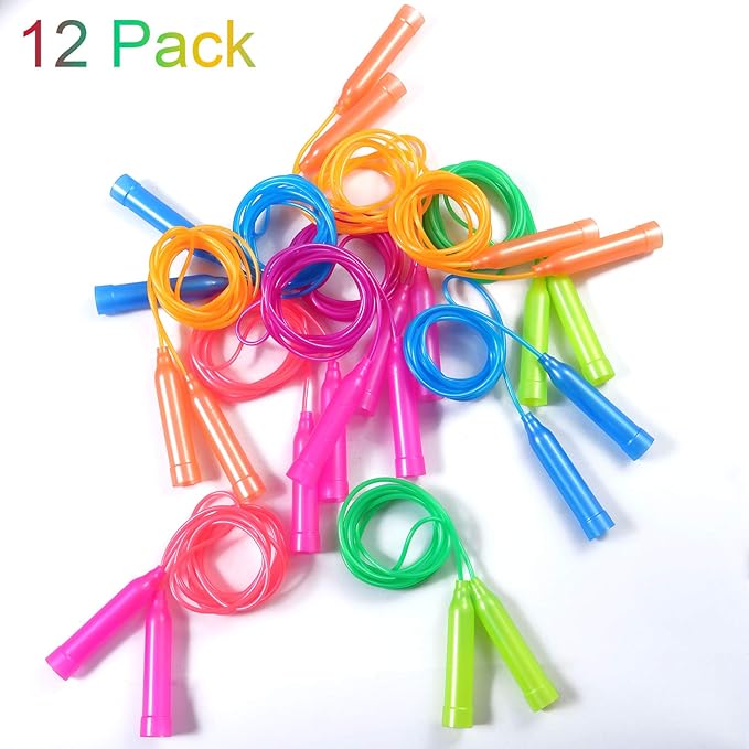 Aneco 12 Pack Kids Jump Rope Set Colorful Outdoor Jump Ropes 7.3 Feet Jumping Ropes for Kids Great Birthday Party Sports Activities Favors Gift
