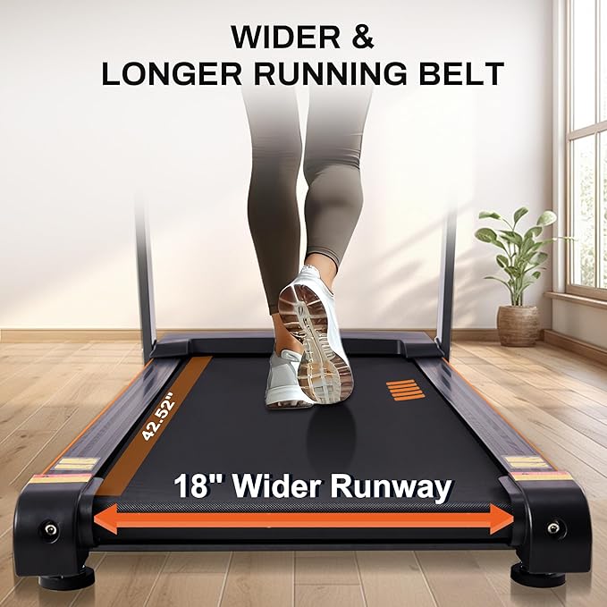 ECHANFIT 15% Auto Incline Treadmill Foldable Treadmills for Home with 18" Wider Belt, 10 MPH Speed, 300 lbs Capacity, Shock Absorption System, App Bluetooth