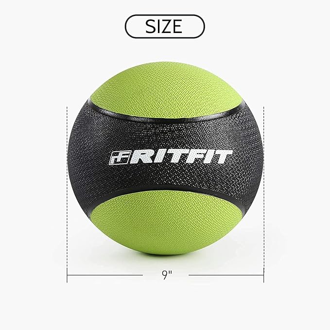 RitFit Weighted Medicine Ball - Non-Slip Rubber Shell & Dual Texture Grip - Workout Exercise Ball for Core Strength, Balance Training, Coordination Fitness - Multiple Weights & Colors