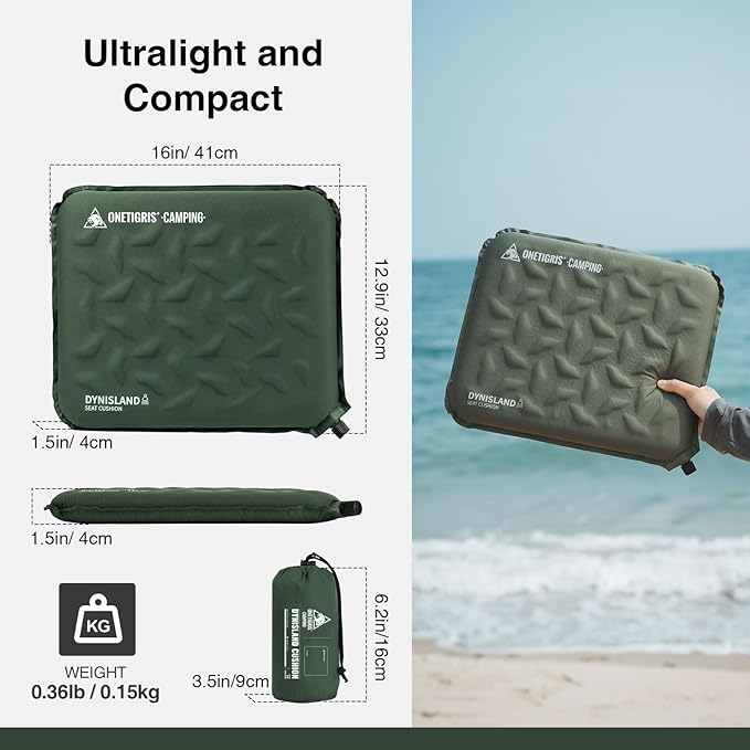 ONETIGRIS Inflatable Seat Cushion - Lightweight & Waterproof Inflatable Camping Seat Cushion Travel Cushion Stadium Seat Office Chair Car Pad