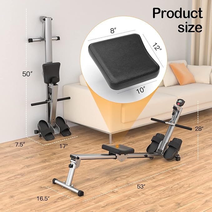 Rowing Machine for Home Use, LUBBYGIM Rowing Machine Foldable Rower with LCD Monitor - Hyper-Quiet & Smooth - 2024 Upgraded Version with 300LBS Loading Capacity