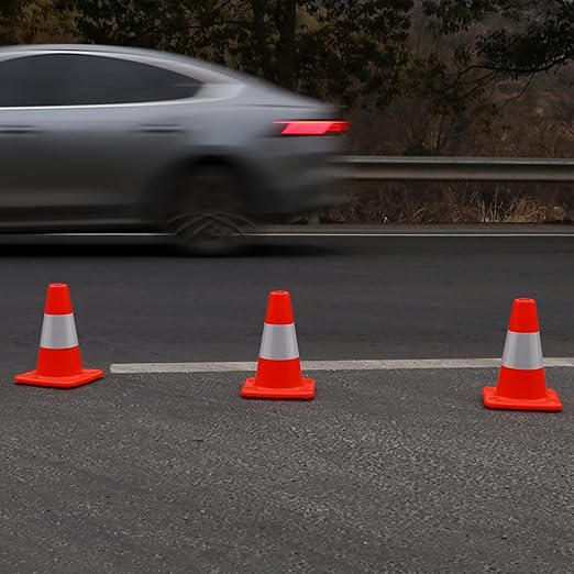 8 Pack 12" Traffic Cones with 4” Reflective Collars – Durable PVC Safety Cones for Parking, Construction, Sports & Training – High Visibility, Weather-Resistant