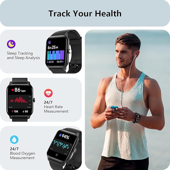 Tensky Smart Watch for Men Android & iPhone, Alexa Built-in, 1.8" Fitness Tracker with Answer/Make Call, IP68 Waterproof/SpO2/Heart Rate/Sleep/Monitor, Activity Tracker for 100+Sport Modes