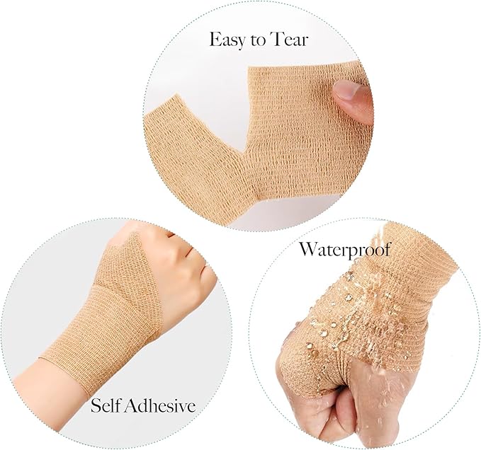48 Pcs Self Adhesive Bandage Wrap 2"" X 5 Yards Elastic Cohesive Bandage Wrap Bandage Wrap Rolls Elastic Self-Adherent Tape for Stretch Athletic, Sports, Wrist, Ankle, Skin