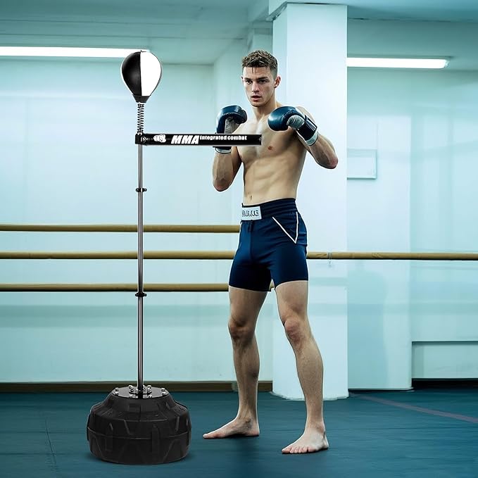 Spinning Bar Boxing 360°Black White Speed Trainer Free Standing Punching Bag Adjustable Height Ideal for Adults and Youth Enhance Reflexes and Boxing Skills