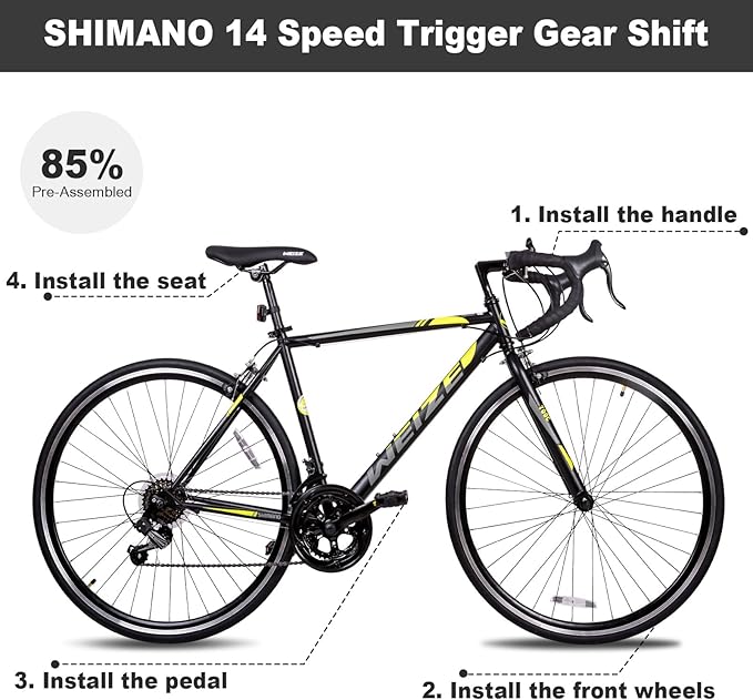 WEIZE Road Bike, 700C Wheel City Commuter Bicycle, 14 Speed Drop Bar, Racing Adult Bike with Caliper Brakes, High-Carbon Steel Hybrid Bikes, Urban Adult Bicycle for Men and Women