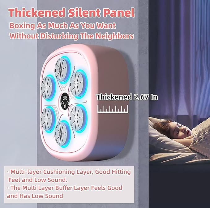 2025 Music Boxing Machine Pink Music Boxing Machine with Gloves, Wall Mounted Smart Music Boxing Machine Pink, Music Boxing Pink Workout Boxing Punching Machine for Home, Indoor and Gym