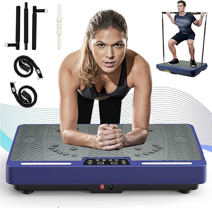 Vibration Plate Exercise Machine - Whole Body Workout Vibration Platform Lymphatic Drainage Machine for Weight Loss Home Fitness with Resistance Bands Remote