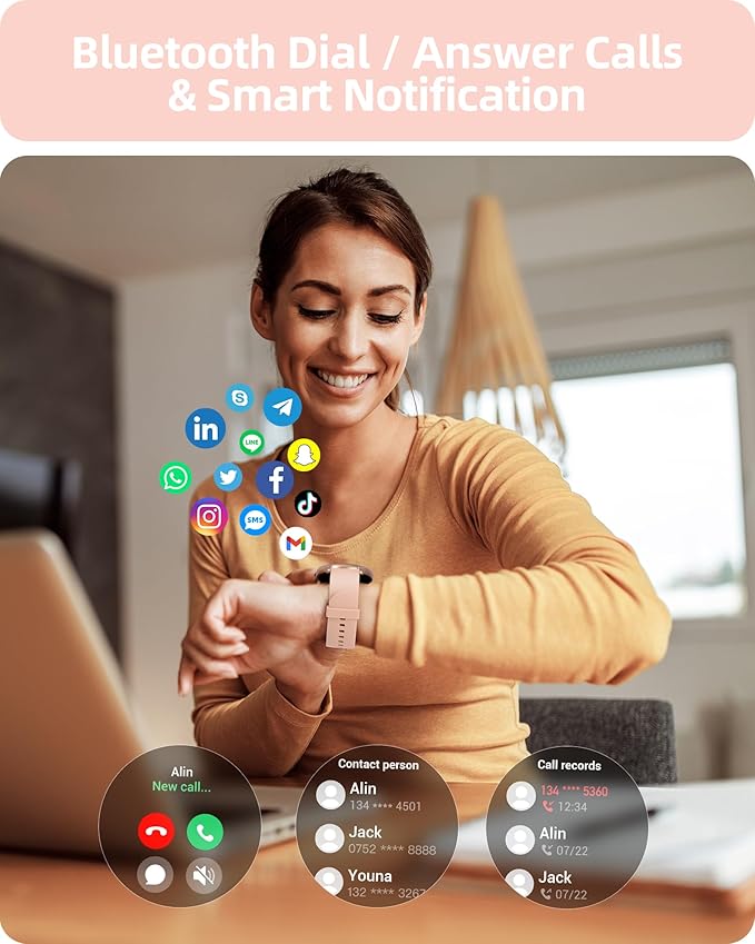 Parsonver Smart Watch for Women(Answer/Make Calls), HD Screen Fitness Tracker IP68 Waterproof, 100+ Sport Modes, Heart Rate/Sleep/SpO2/Steps Monitor, Round Smartwatch for Android & iPhone, Rose Gold