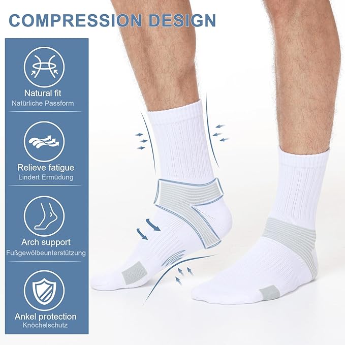 6-Pair Cushion Sports Socks Men Women Tennis Sock Ankle-support for Basketball Baseball Running Hiking Padel..