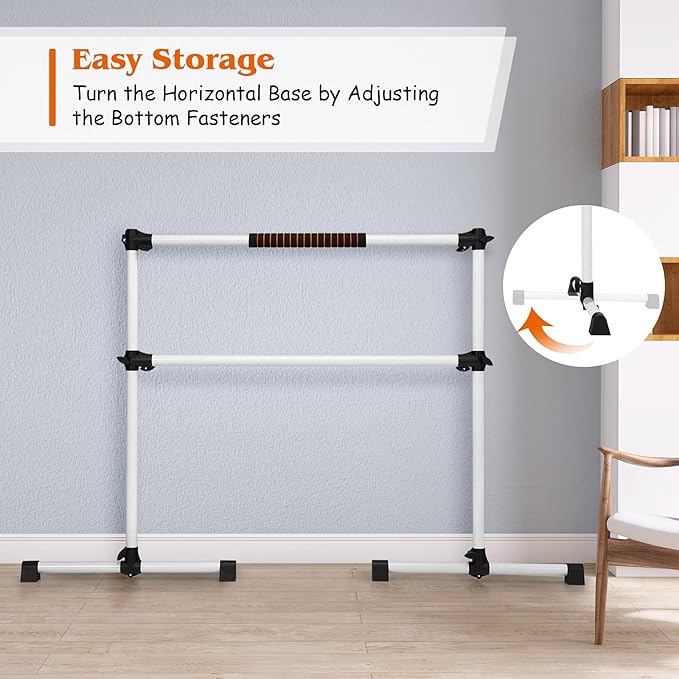 GYMAX Portable Ballet Barre, 4 Feet Folding Height Adjustable Ballet Bar with Anti-Skip Pad, Heavy Duty Freestanding Stable Stretch Bar for Home Kids Teenager Adults