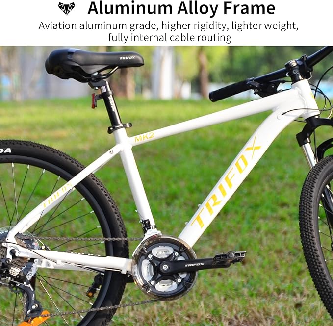 TRIFOX 26 Inch Aluminum Mountain Bike with Shimano 21 Speed,Aircraft-Grade Aluminum Frame,Front Suspension Fork,Dual Disc Brakes,15/17 Inch Internal Cable Routing Frame for Men Women Boys and Girls