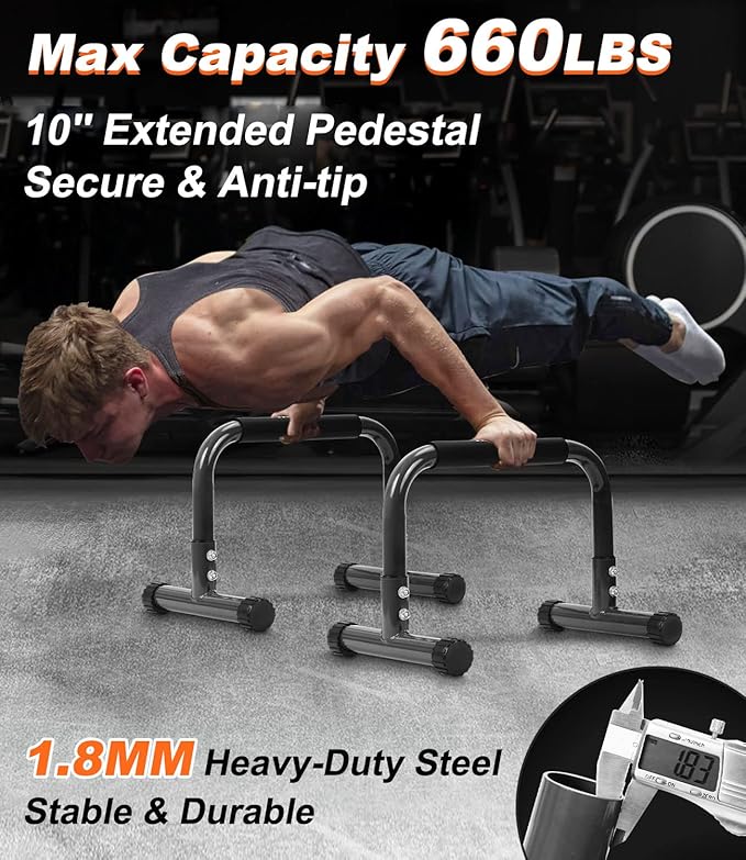 Push Up Bar, 12 Inch High Non-Slip Parallettes Bars & Dip Bars With Foam Handles, Heavy-Duty No Wobbling Calisthenics Equipment For Handstand, L-Sit, Gymnastics, Strength Training Home Gym Use