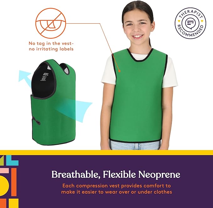 Special Supplies Sensory Compression Vest Deep Pressure Comfort (Green, Meduim)